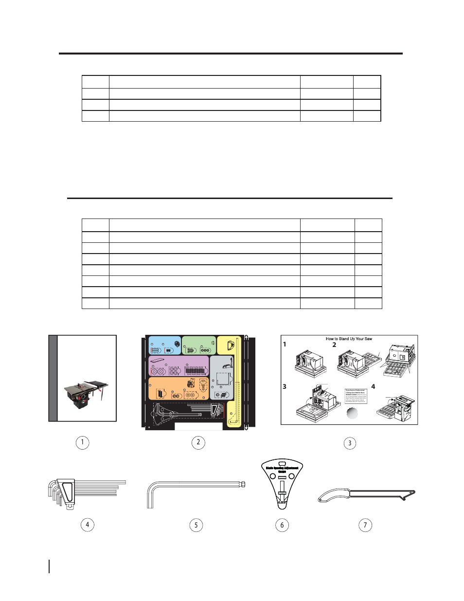 Blade guard and miter gauge parts list, Literature, hardware and tools parts list, Sawstop | No. description part no. qty | SawStop 1.75HP User Manual | Page 114 / 123