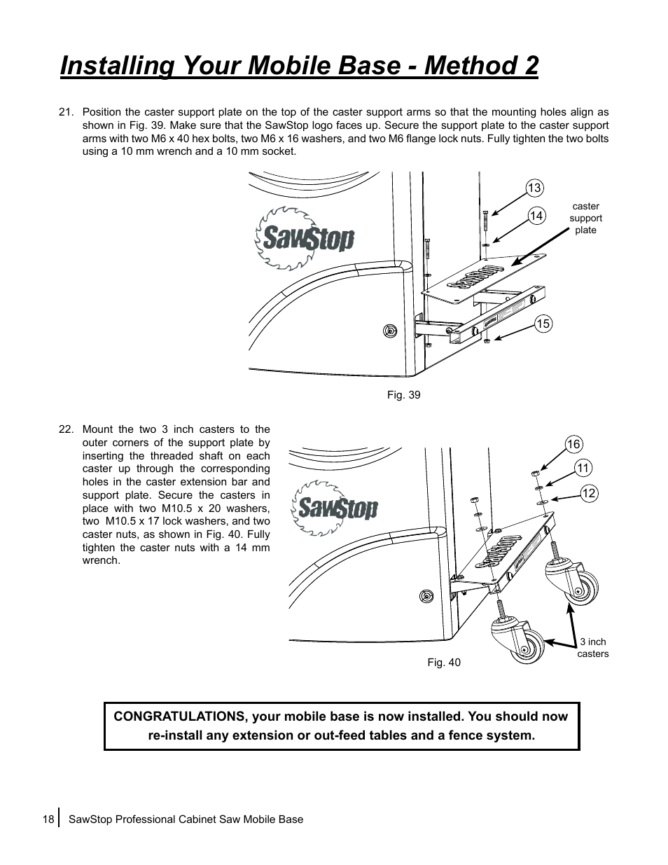 Installing your mobile base - method 2 | SawStop Mobile Base User Manual | Page 20 / 24