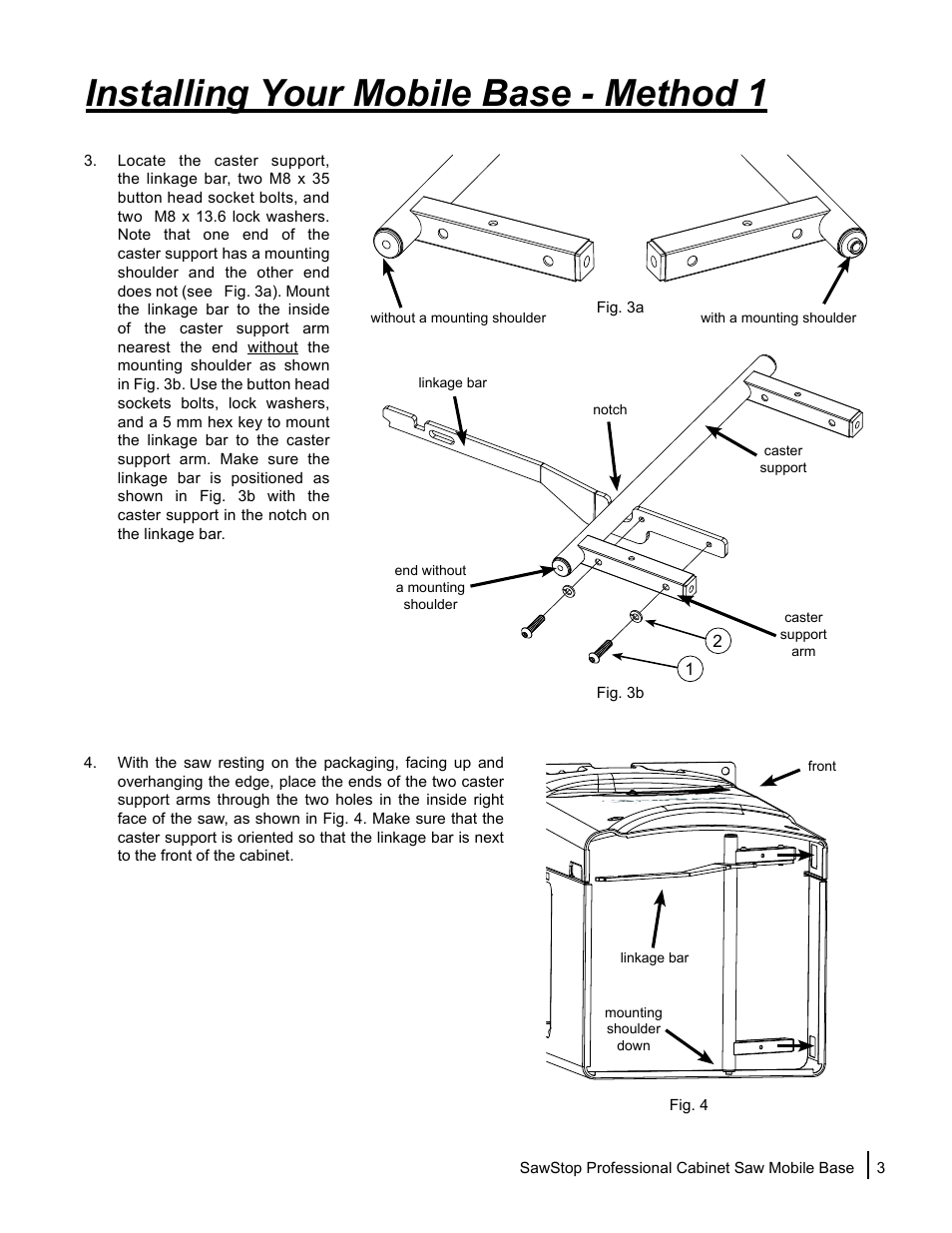 Installing your mobile base - method 1 | SawStop Mobile Base User Manual | Page 5 / 24