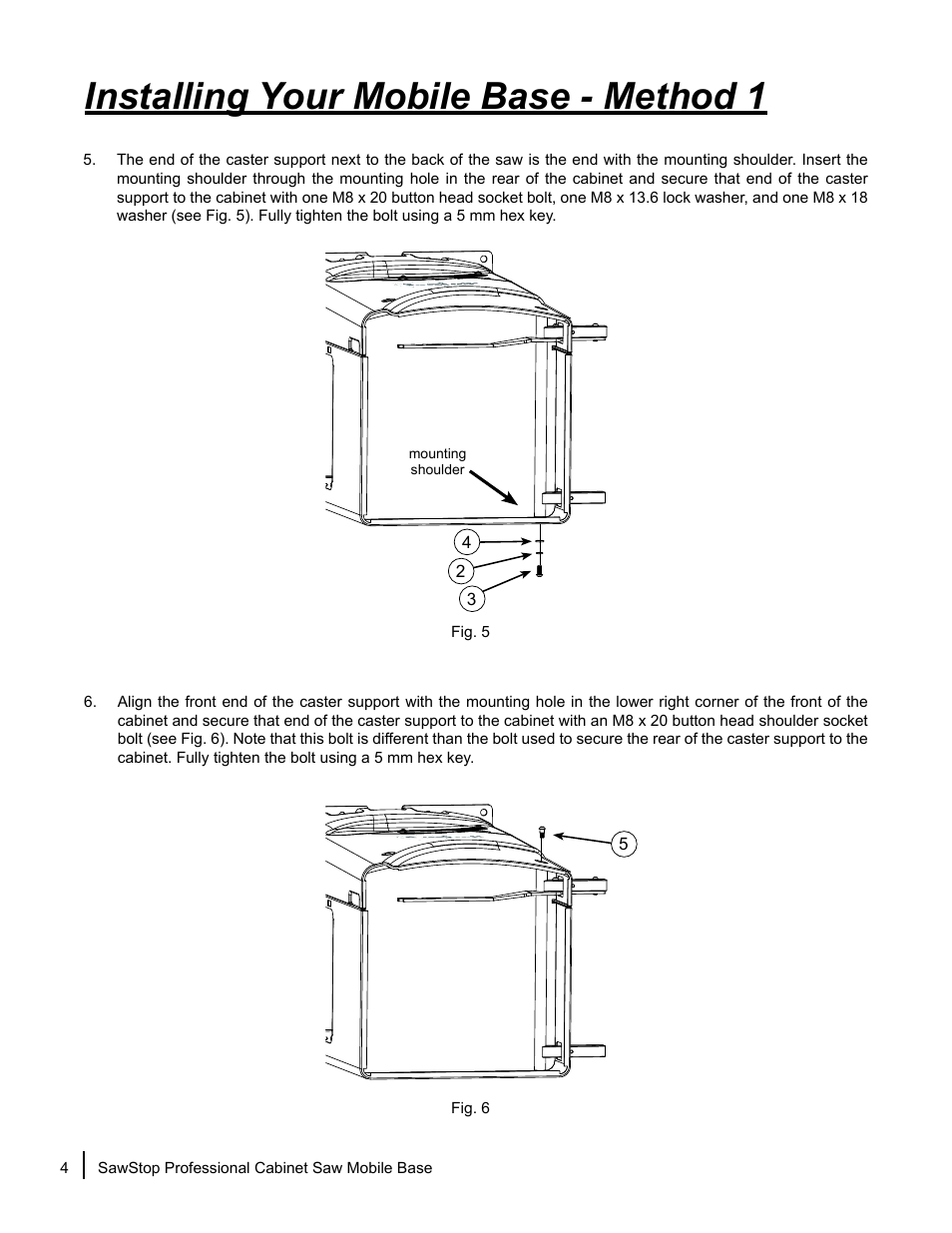 Installing your mobile base - method 1 | SawStop Mobile Base User Manual | Page 6 / 24