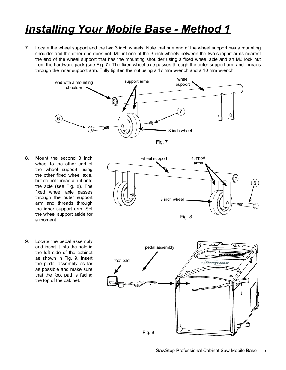 Installing your mobile base - method 1 | SawStop Mobile Base User Manual | Page 7 / 24