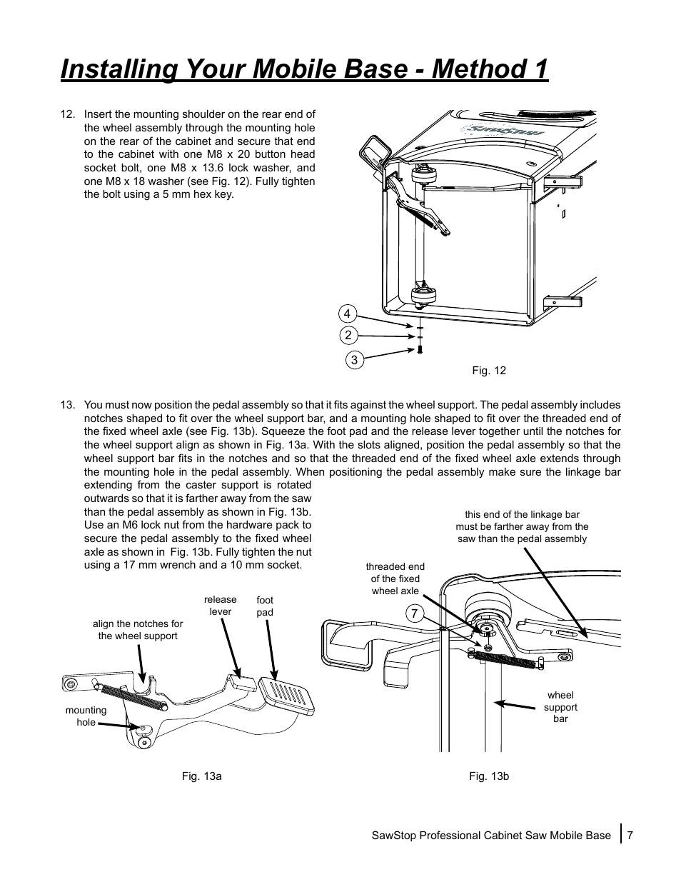 Installing your mobile base - method 1 | SawStop Mobile Base User Manual | Page 9 / 24