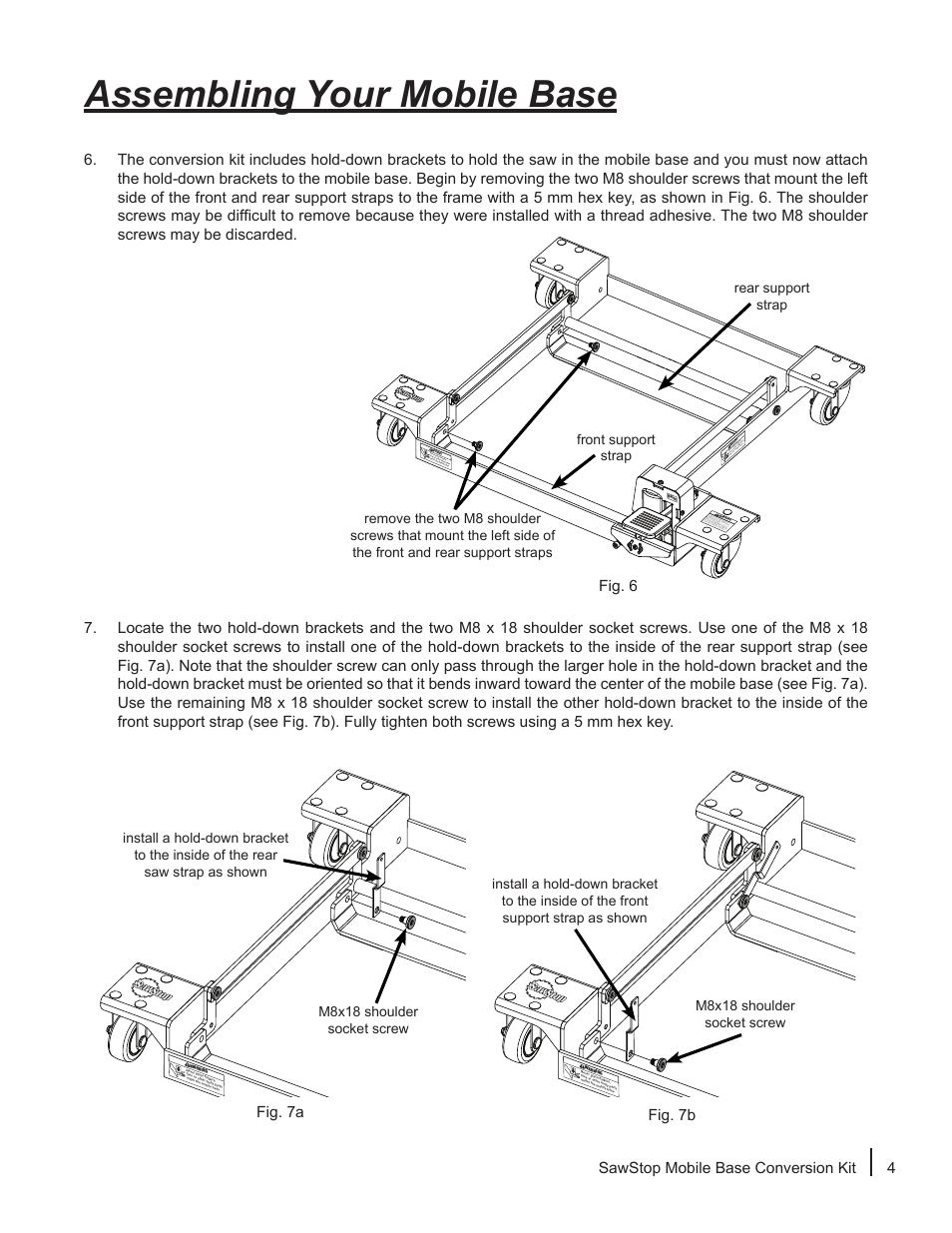 Assembling your mobile base | SawStop Mobile Base Conversion Kit User Manual | Page 5 / 8