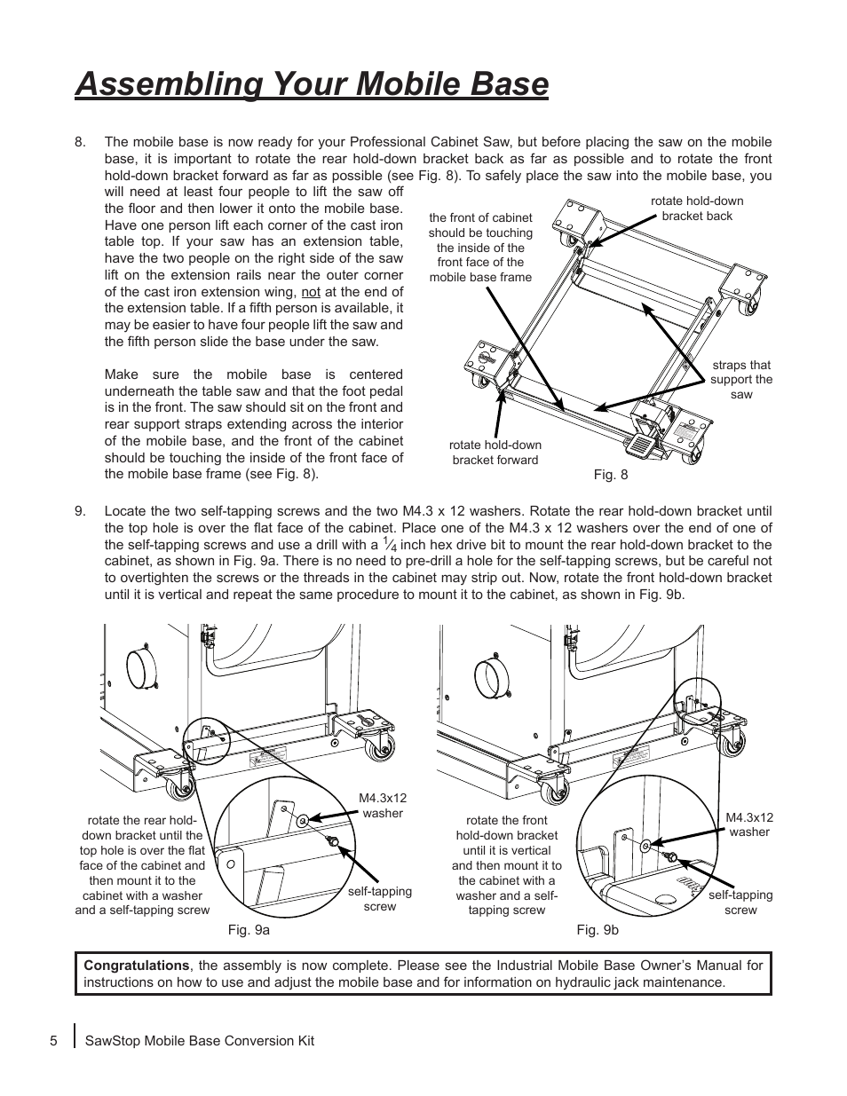 Assembling your mobile base | SawStop Mobile Base Conversion Kit User Manual | Page 6 / 8