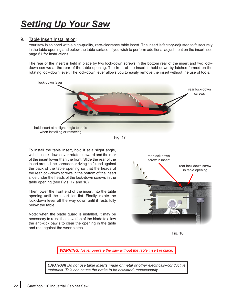 Setting up your saw | SawStop ICS73600 User Manual | Page 24 / 110