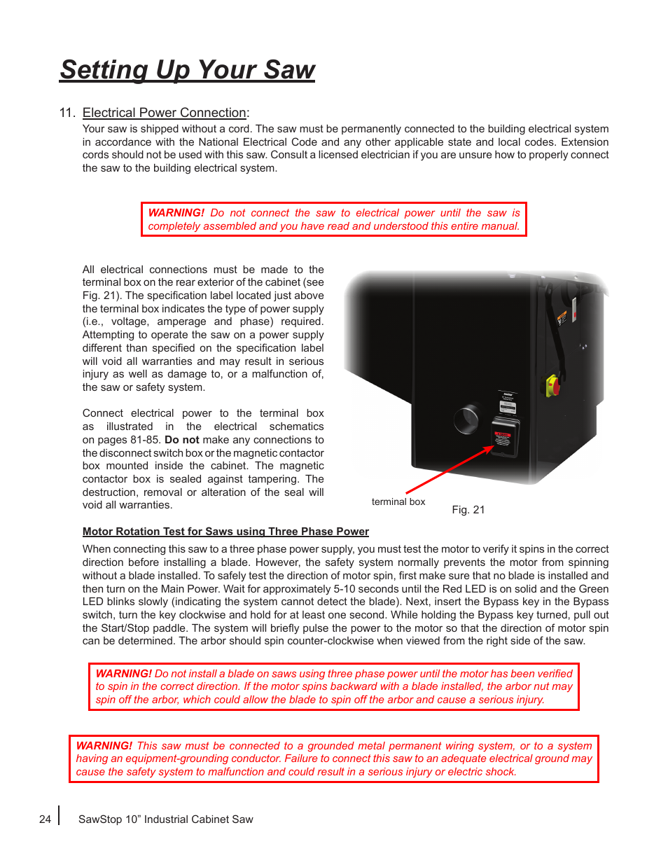 Setting up your saw | SawStop ICS73600 User Manual | Page 26 / 110