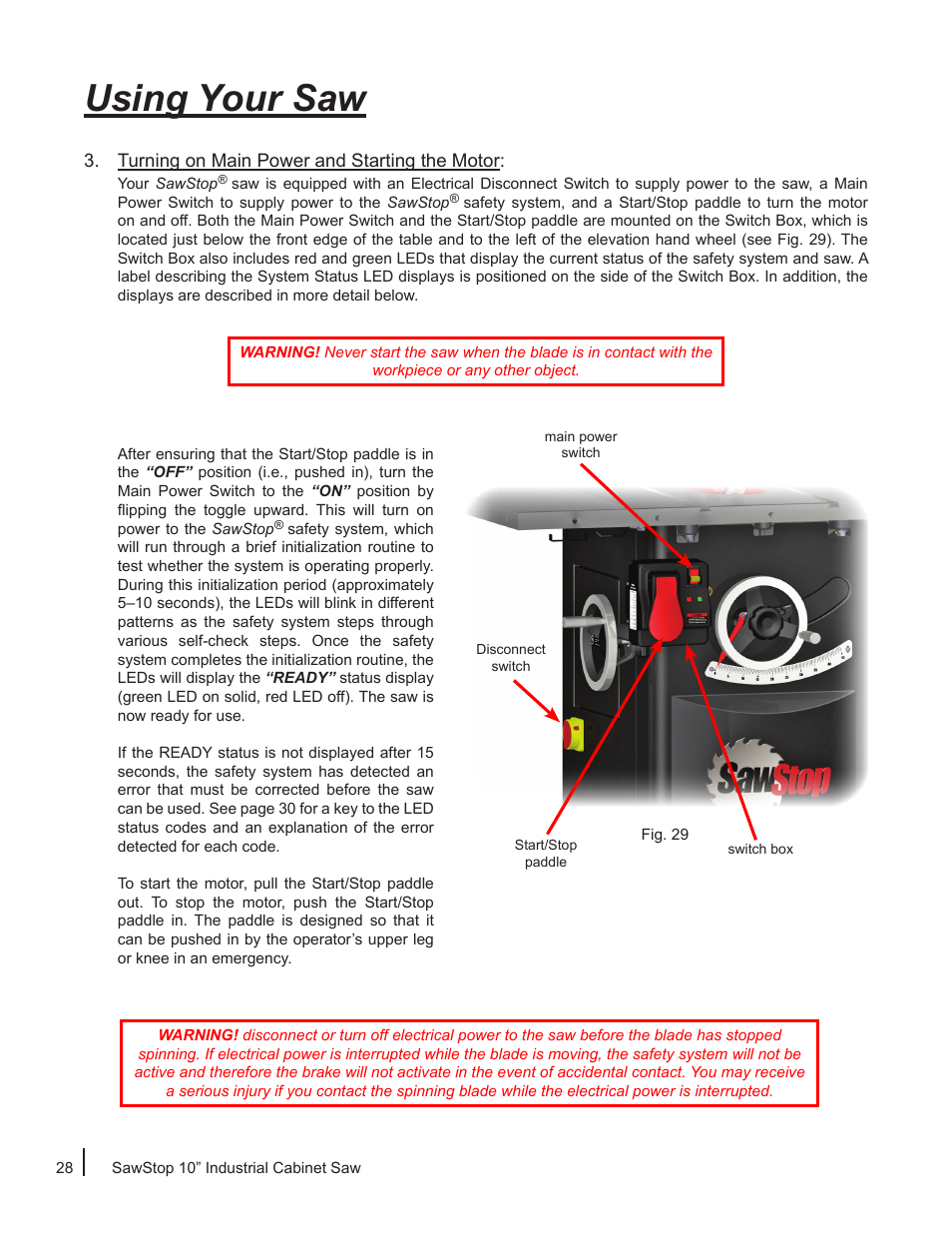 Using your saw | SawStop ICS73600 User Manual | Page 30 / 110