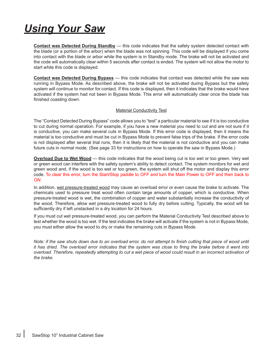 Using your saw | SawStop ICS73600 User Manual | Page 34 / 110