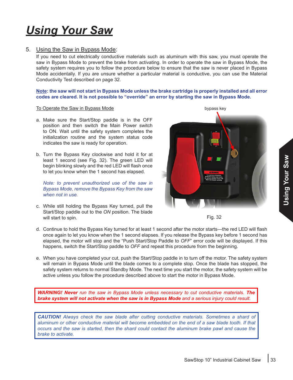 Using your saw | SawStop ICS73600 User Manual | Page 35 / 110