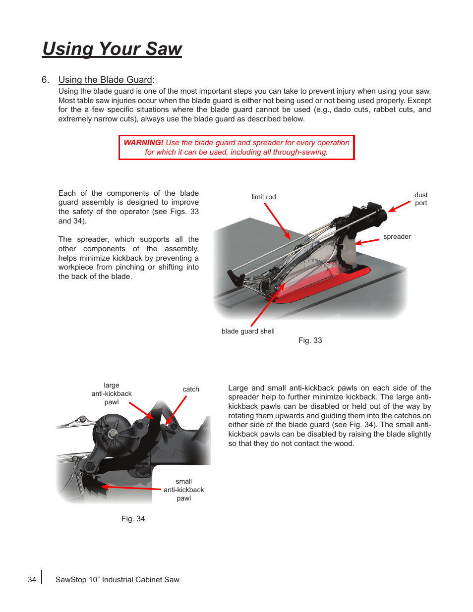 Using your saw | SawStop ICS73600 User Manual | Page 36 / 110