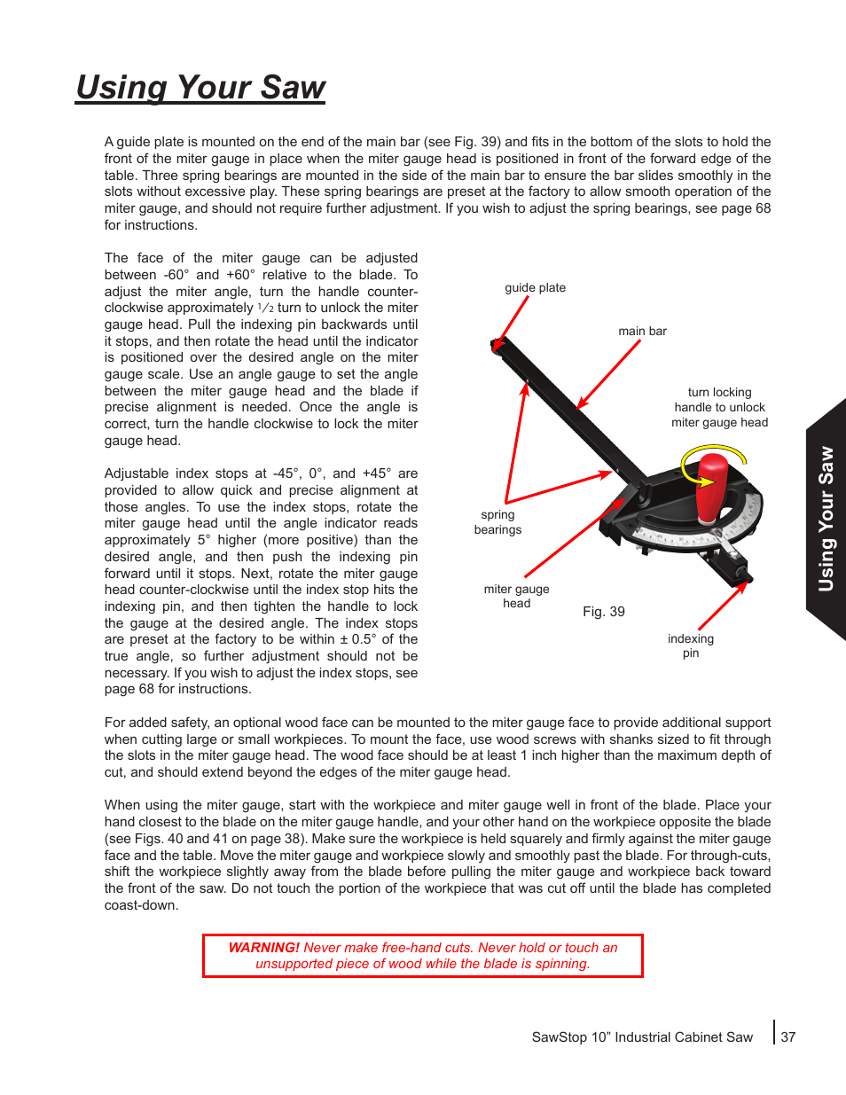 Using your saw | SawStop ICS73600 User Manual | Page 39 / 110