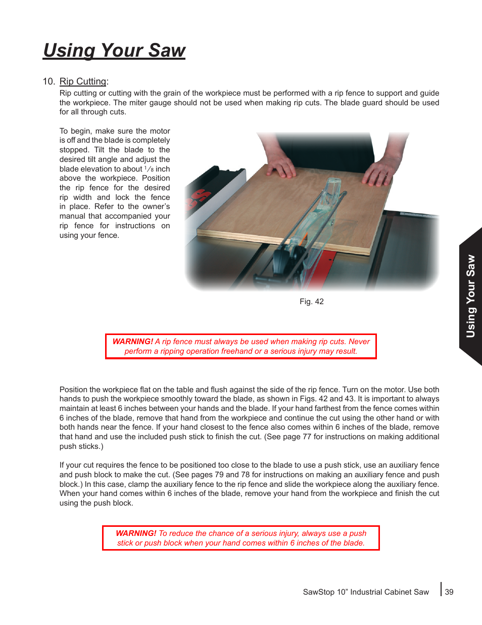 Using your saw | SawStop ICS73600 User Manual | Page 41 / 110