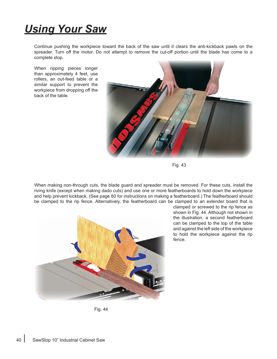 Using your saw | SawStop ICS73600 User Manual | Page 42 / 110