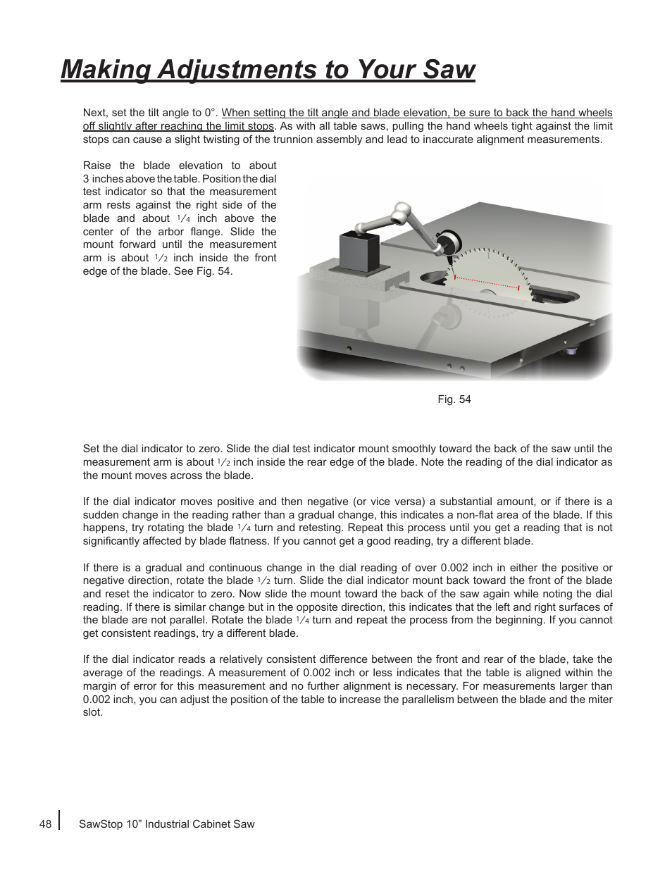 Making adjustments to your saw | SawStop ICS73600 User Manual | Page 50 / 110