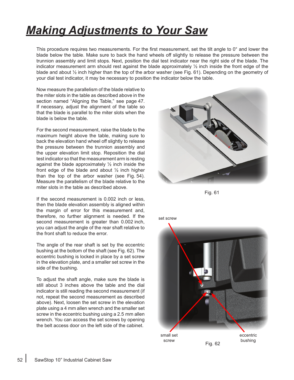 Making adjustments to your saw | SawStop ICS73600 User Manual | Page 54 / 110