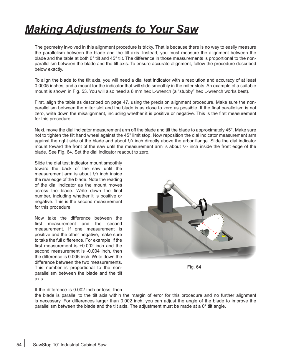 Making adjustments to your saw | SawStop ICS73600 User Manual | Page 56 / 110