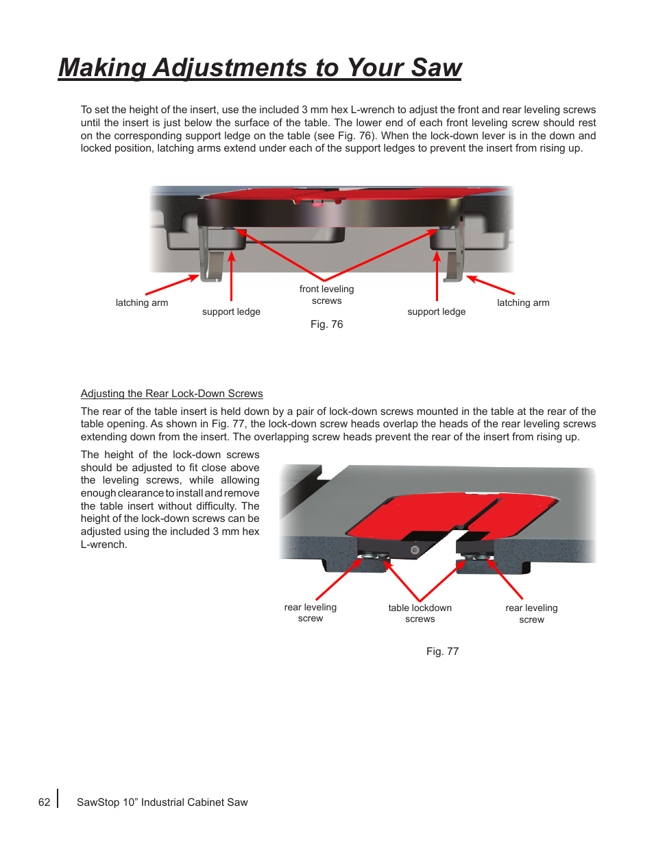 Making adjustments to your saw | SawStop ICS73600 User Manual | Page 64 / 110