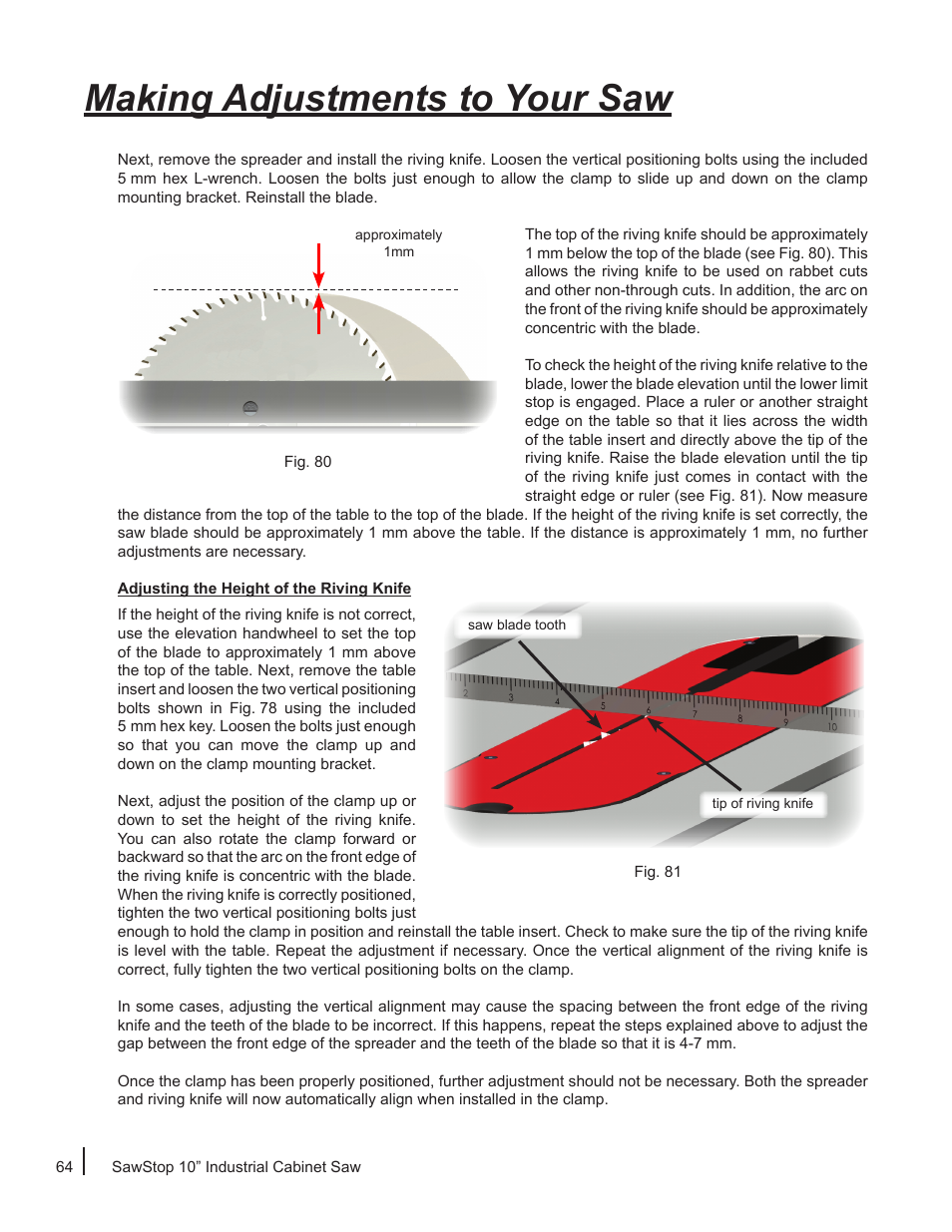 Making adjustments to your saw | SawStop ICS73600 User Manual | Page 66 / 110