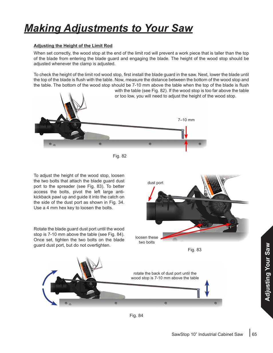 Making adjustments to your saw, Adjusting your saw | SawStop ICS73600 User Manual | Page 67 / 110