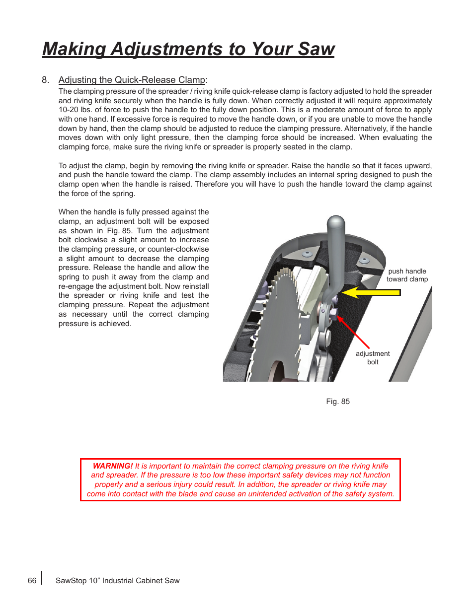 Making adjustments to your saw | SawStop ICS73600 User Manual | Page 68 / 110