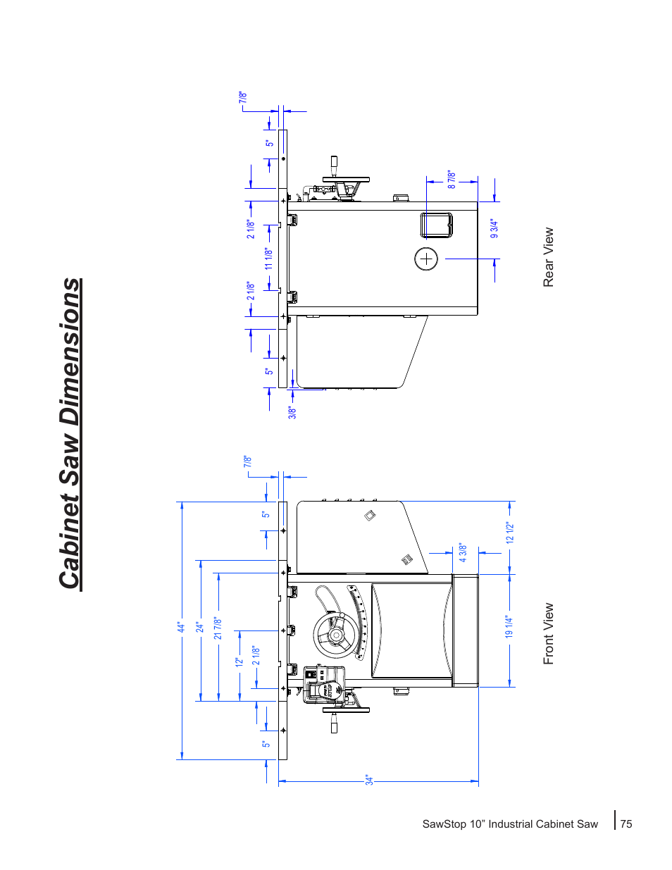 Cabinet saw dimensions | SawStop ICS73600 User Manual | Page 77 / 110