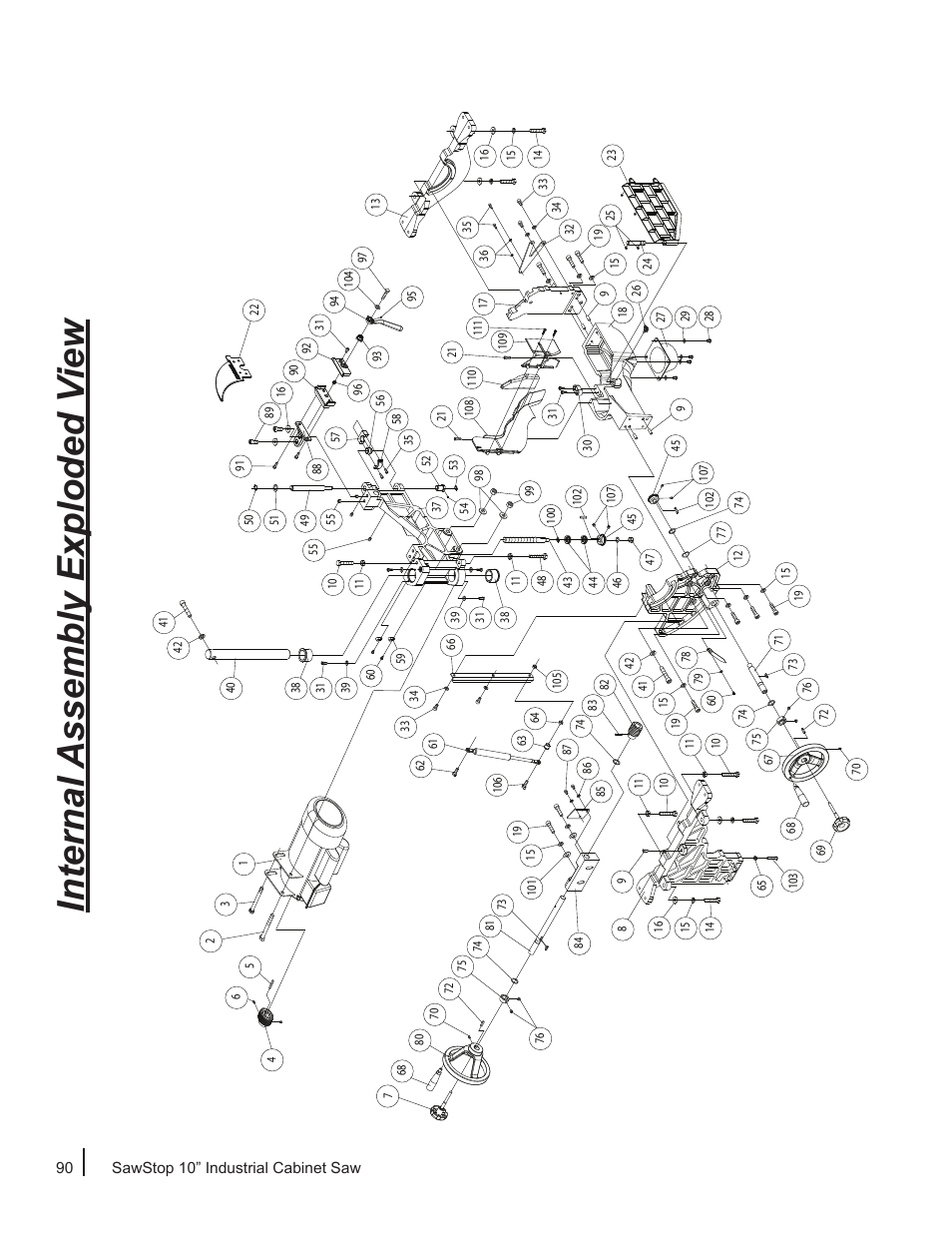 Internal assembly exploded v iew | SawStop ICS73600 User Manual | Page 92 / 110