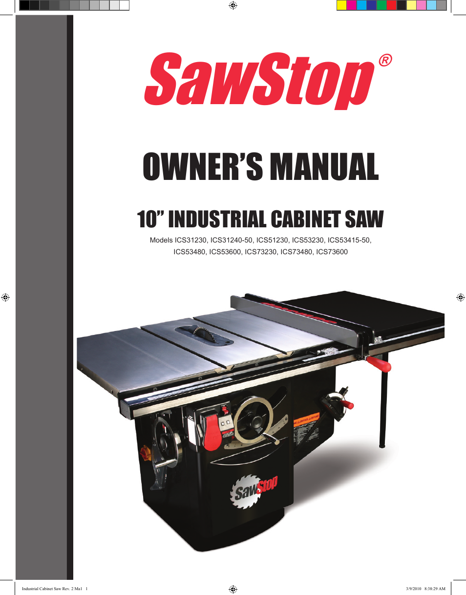 SawStop ICS73600 User Manual | 108 pages