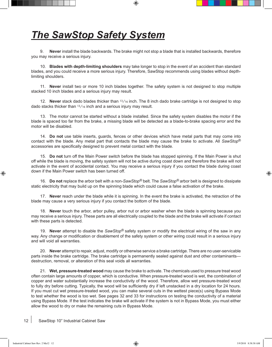 The sawstop safety system | SawStop ICS73600 User Manual | Page 14 / 108