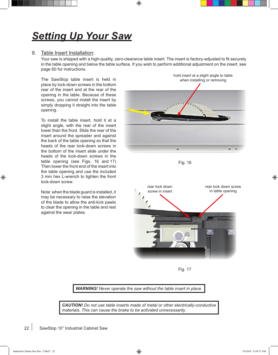 Setting up your saw | SawStop ICS73600 User Manual | Page 24 / 108