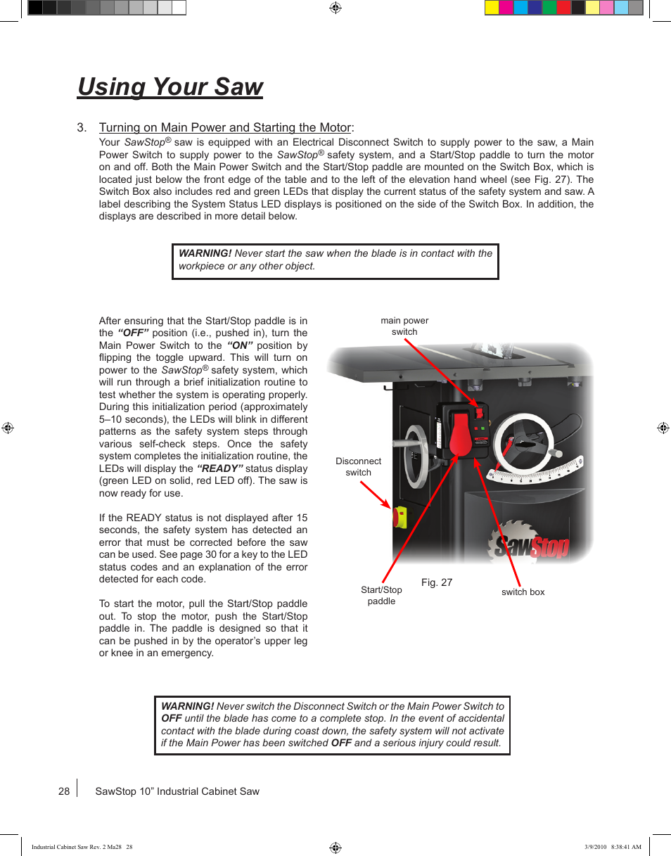 Using your saw | SawStop ICS73600 User Manual | Page 30 / 108