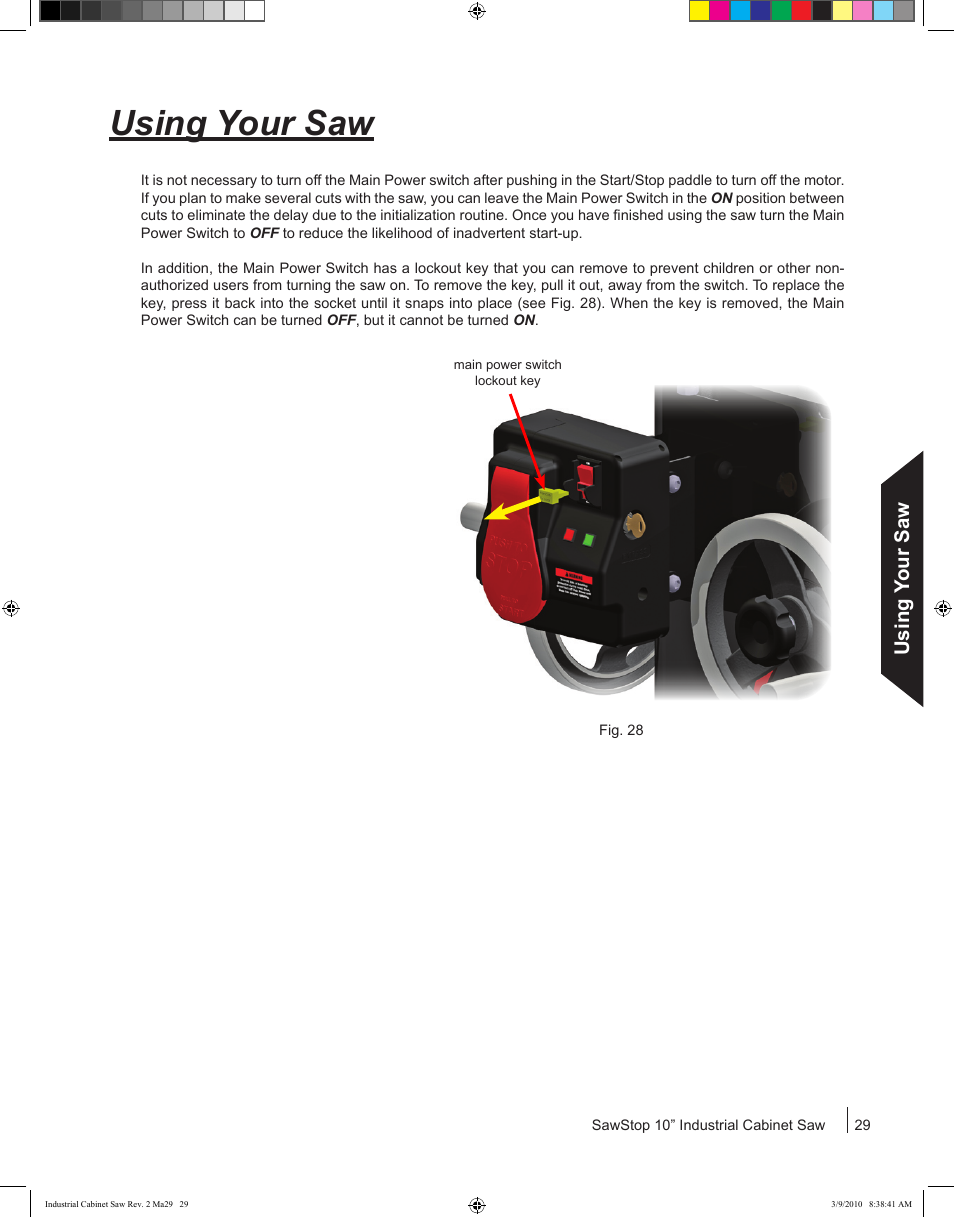 Using your saw | SawStop ICS73600 User Manual | Page 31 / 108