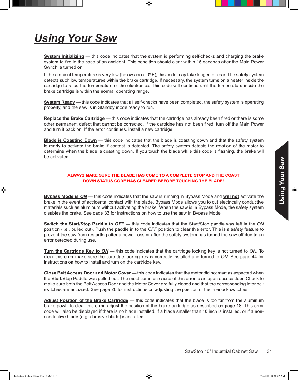 Using your saw | SawStop ICS73600 User Manual | Page 33 / 108