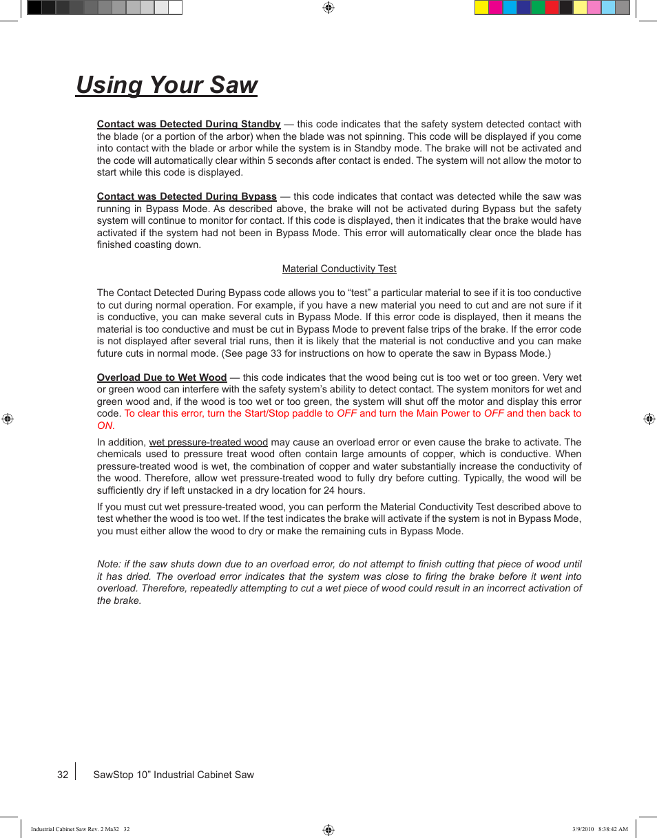 Using your saw | SawStop ICS73600 User Manual | Page 34 / 108