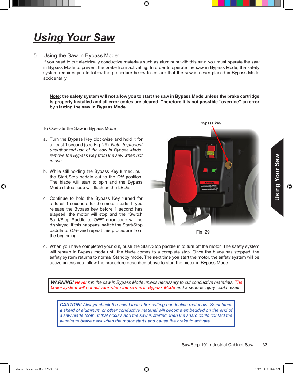 Using your saw | SawStop ICS73600 User Manual | Page 35 / 108