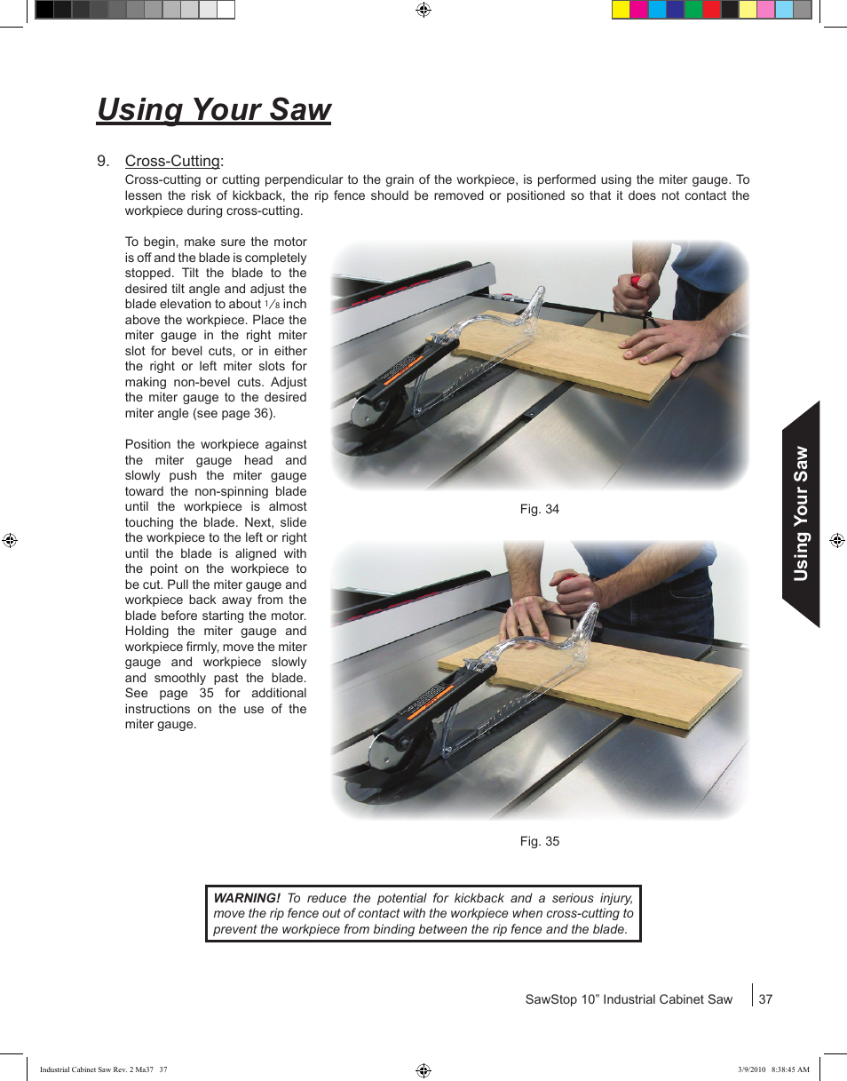 Using your saw | SawStop ICS73600 User Manual | Page 39 / 108