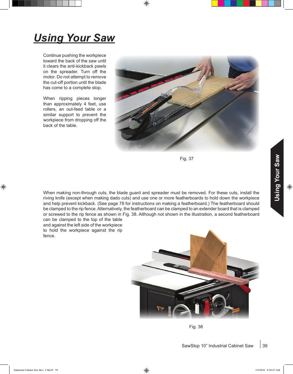 Using your saw | SawStop ICS73600 User Manual | Page 41 / 108