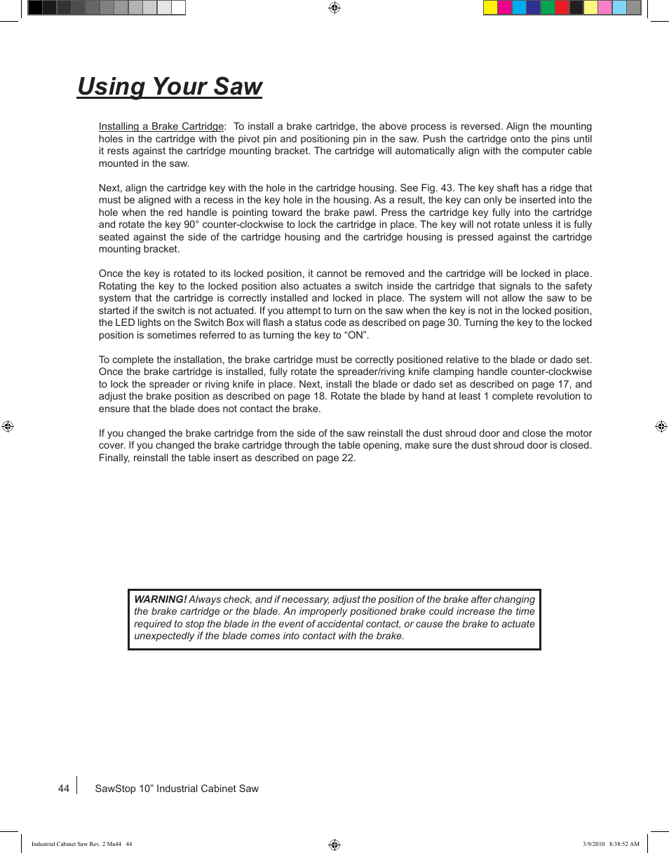 Using your saw | SawStop ICS73600 User Manual | Page 46 / 108