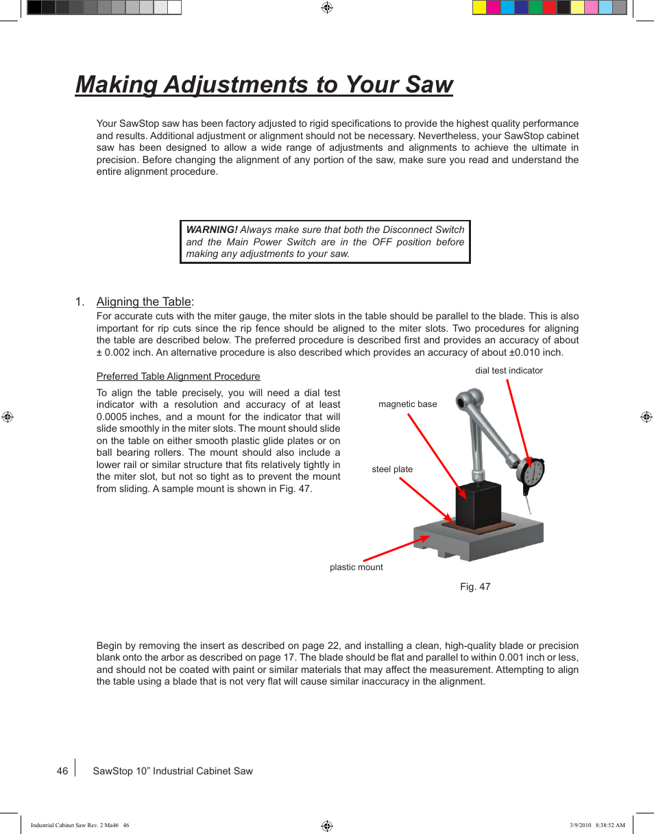 Making adjustments to your saw | SawStop ICS73600 User Manual | Page 48 / 108