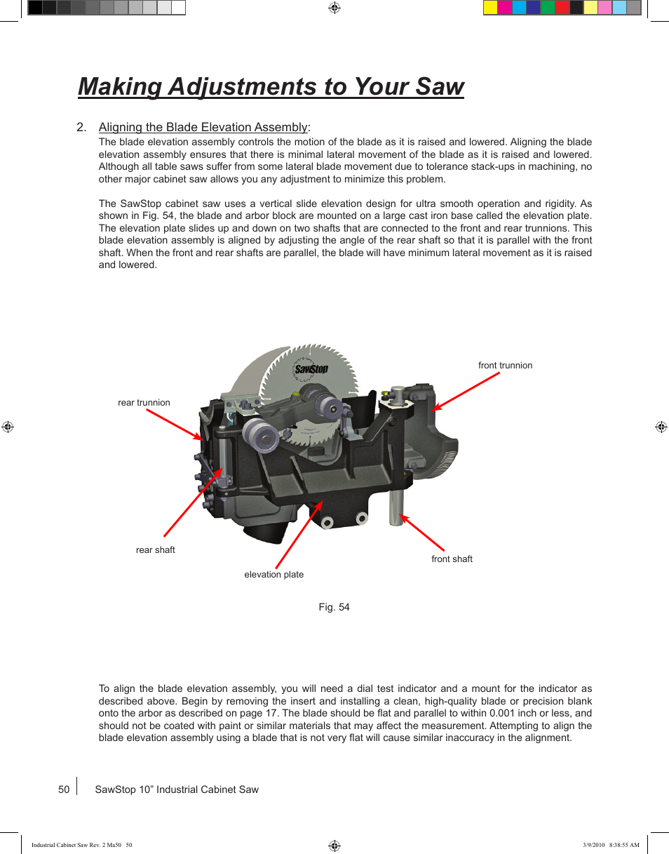 Making adjustments to your saw | SawStop ICS73600 User Manual | Page 52 / 108