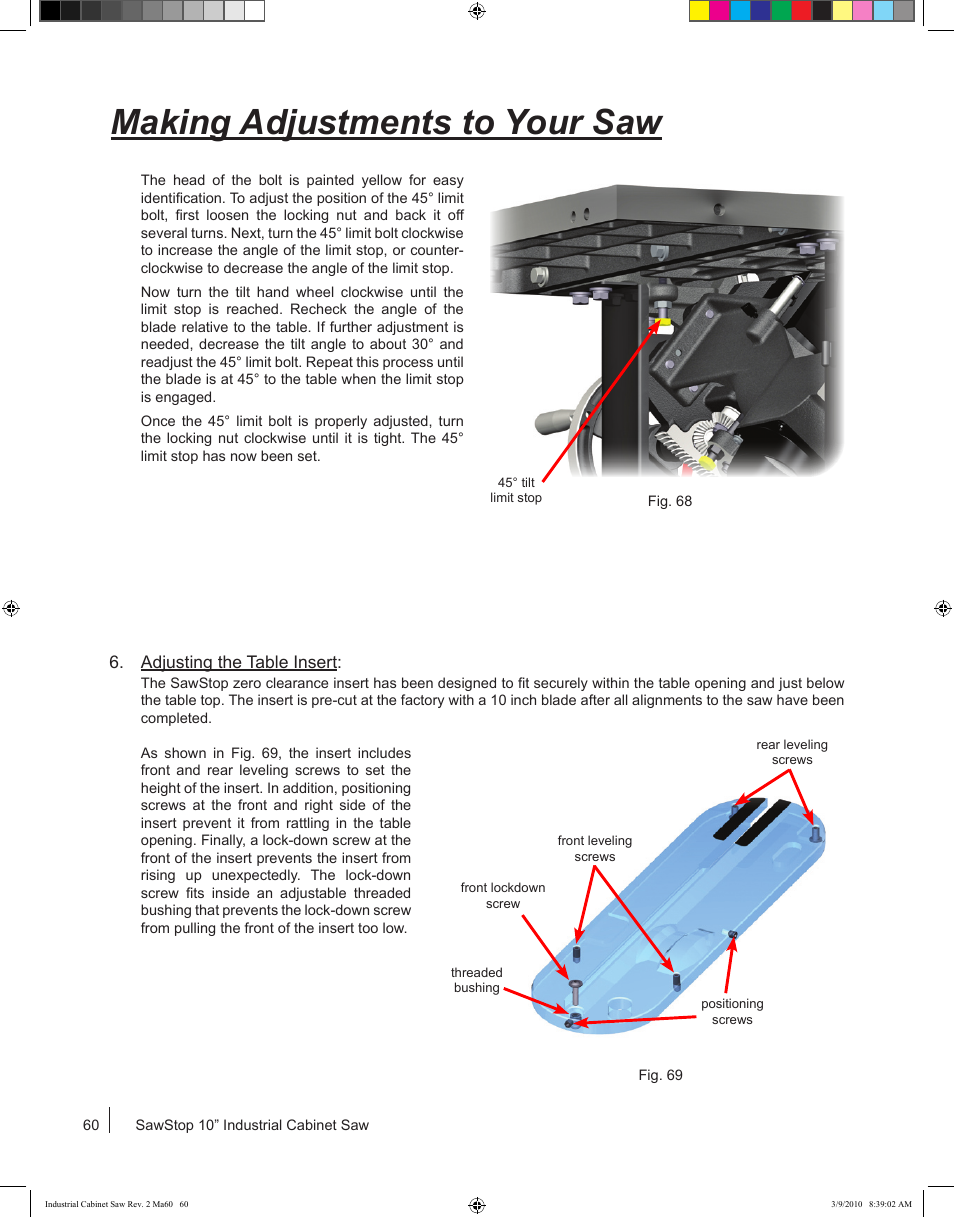 Making adjustments to your saw | SawStop ICS73600 User Manual | Page 62 / 108