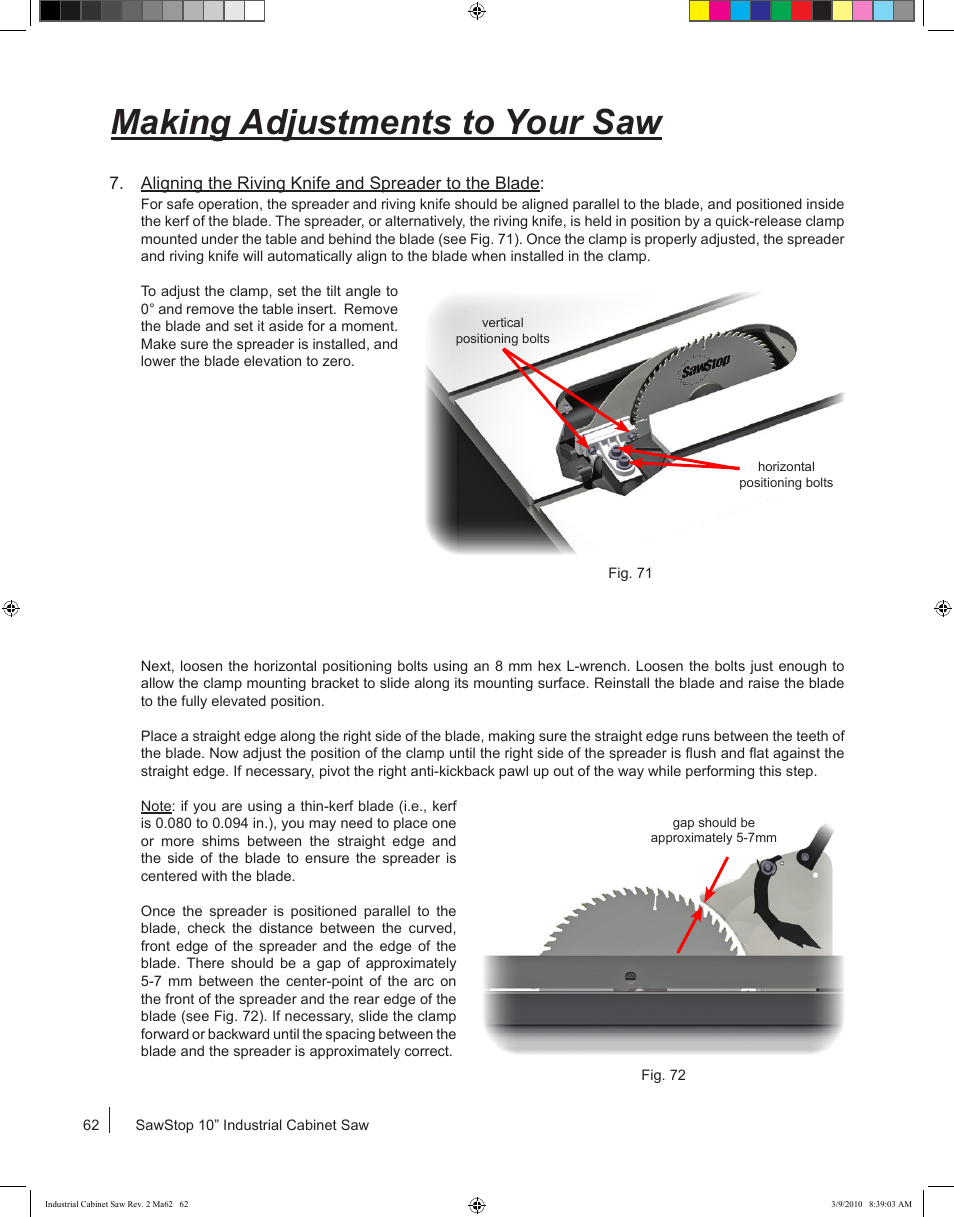 Making adjustments to your saw | SawStop ICS73600 User Manual | Page 64 / 108