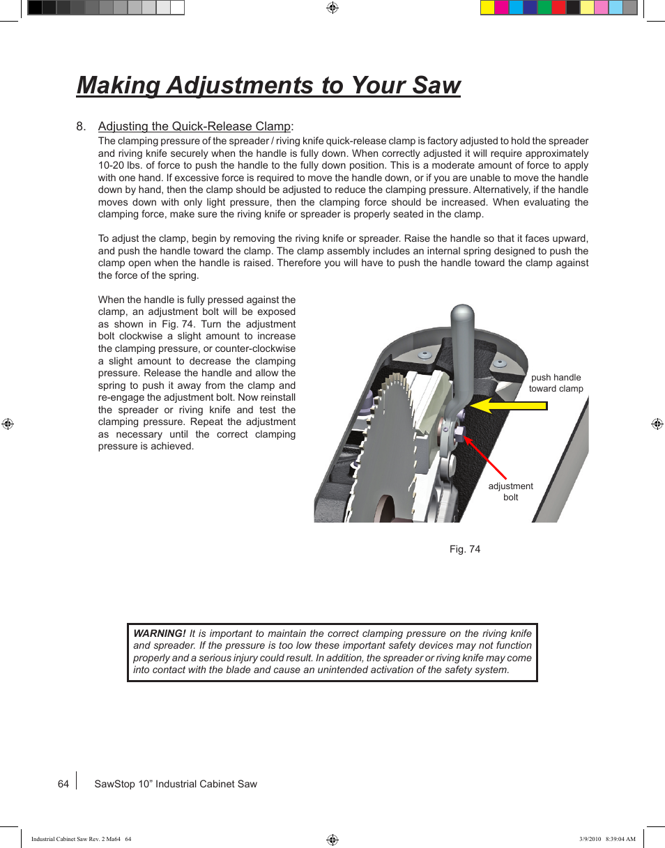 Making adjustments to your saw | SawStop ICS73600 User Manual | Page 66 / 108