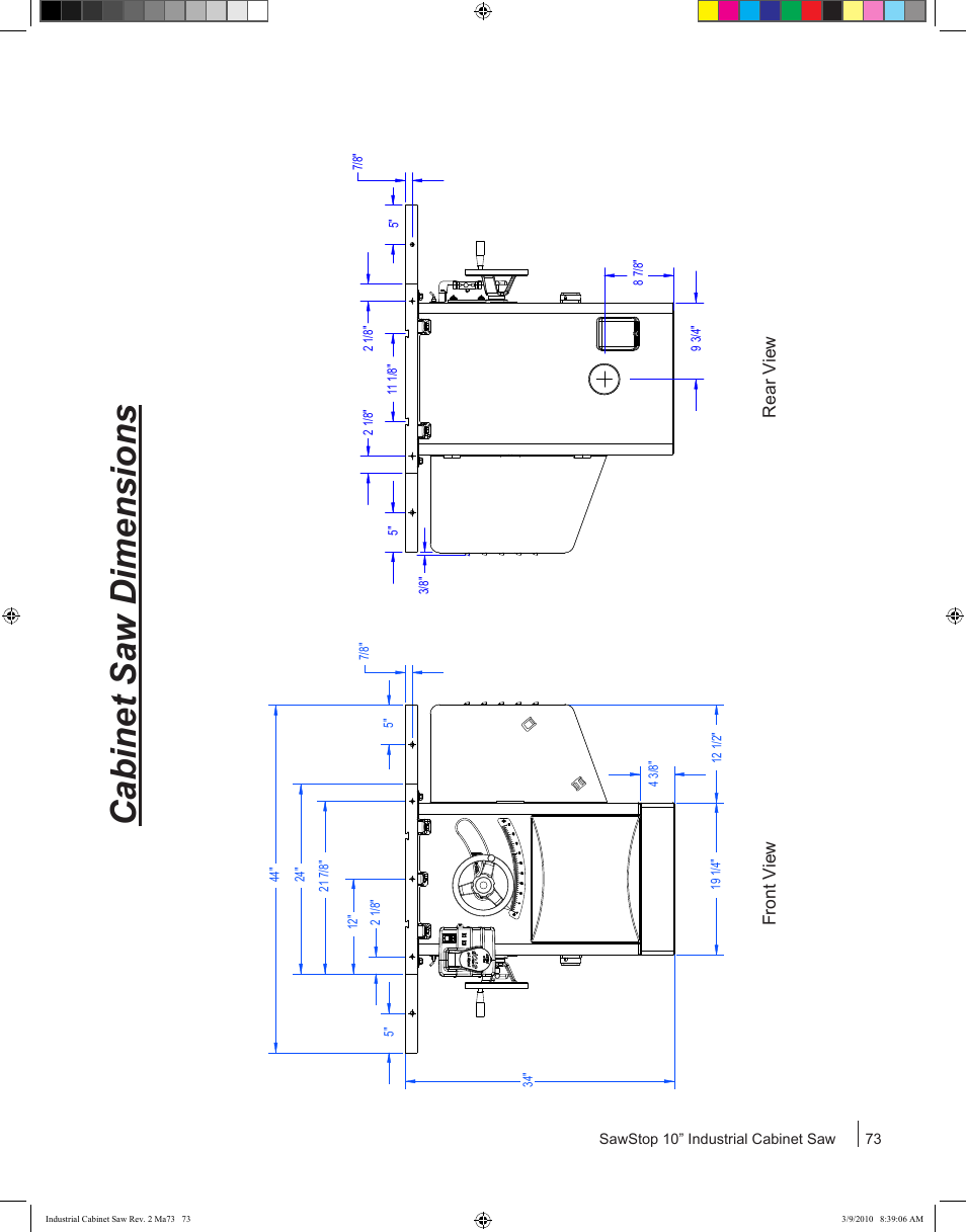 Cabinet saw dimensions | SawStop ICS73600 User Manual | Page 75 / 108