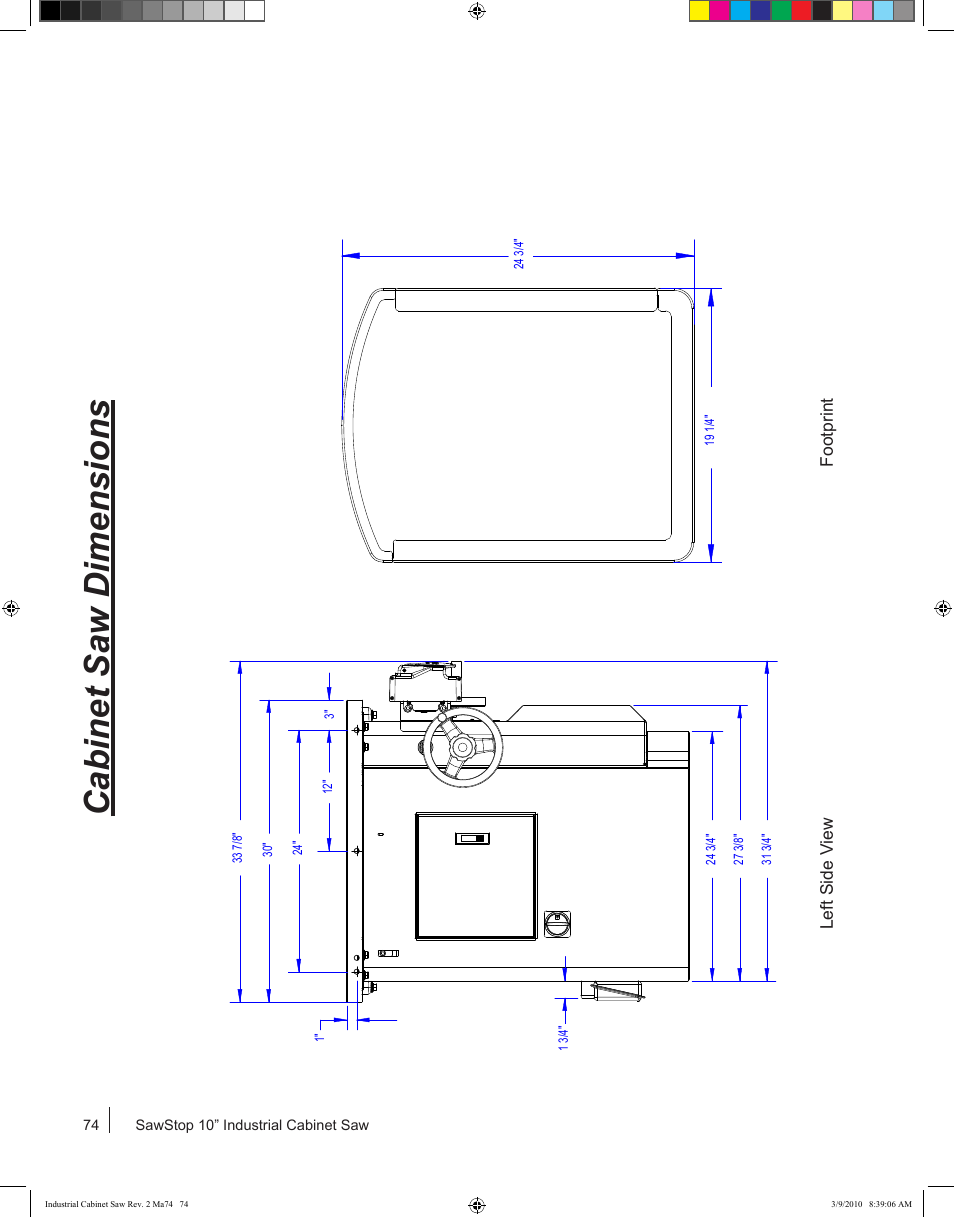 Cabinet saw dimensions | SawStop ICS73600 User Manual | Page 76 / 108