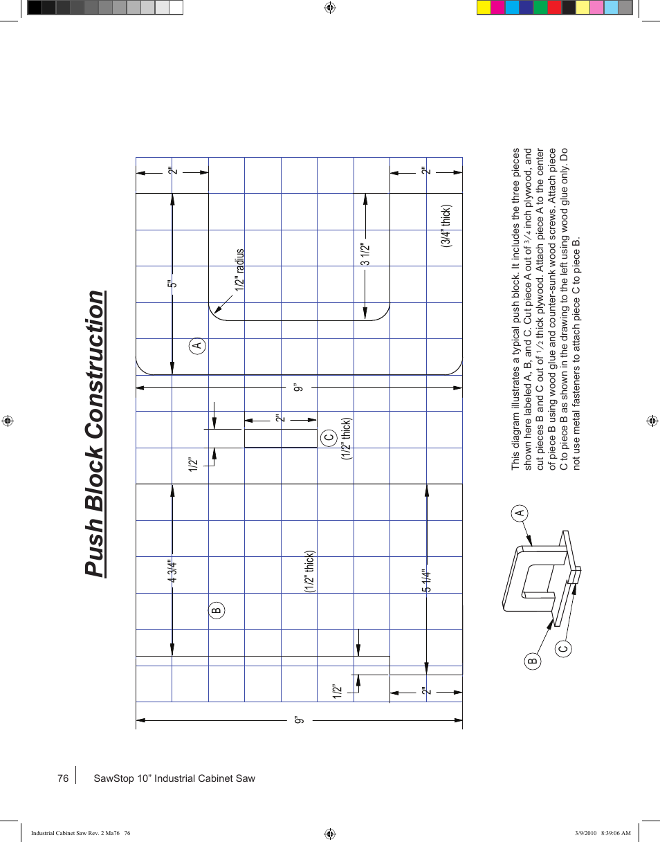 Push block construction | SawStop ICS73600 User Manual | Page 78 / 108