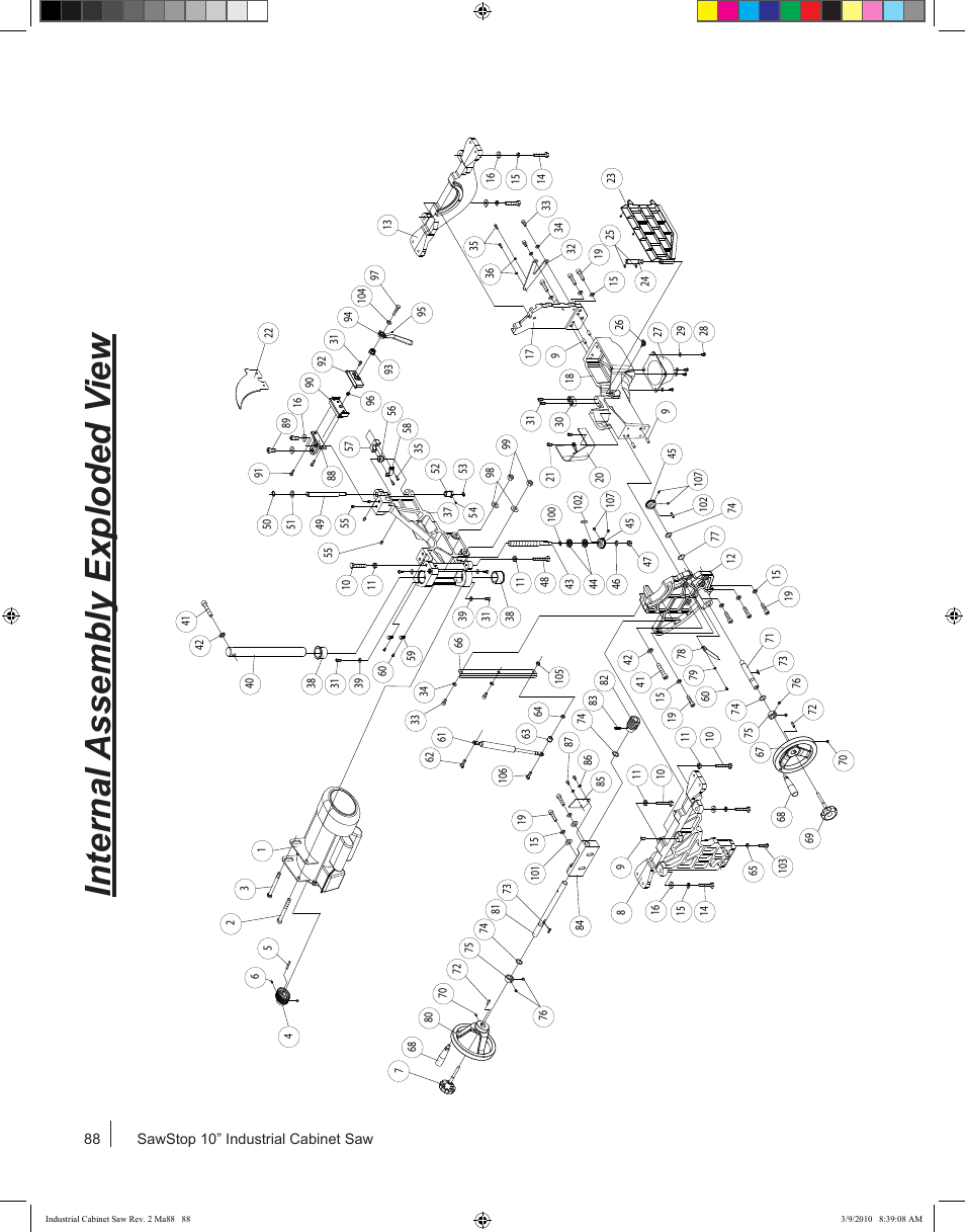 Internal assembly exploded v iew | SawStop ICS73600 User Manual | Page 90 / 108