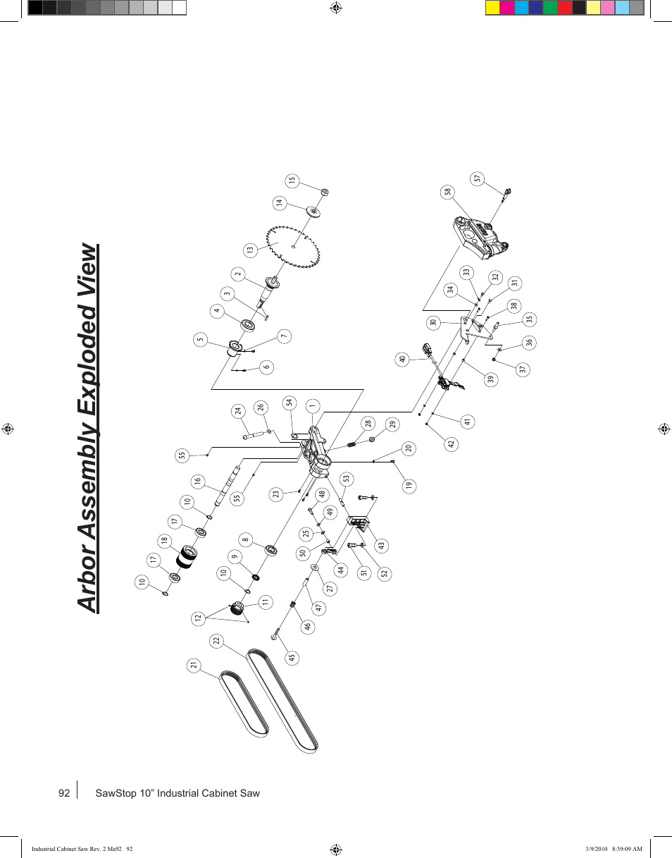 Arbor assembly exploded v iew | SawStop ICS73600 User Manual | Page 94 / 108