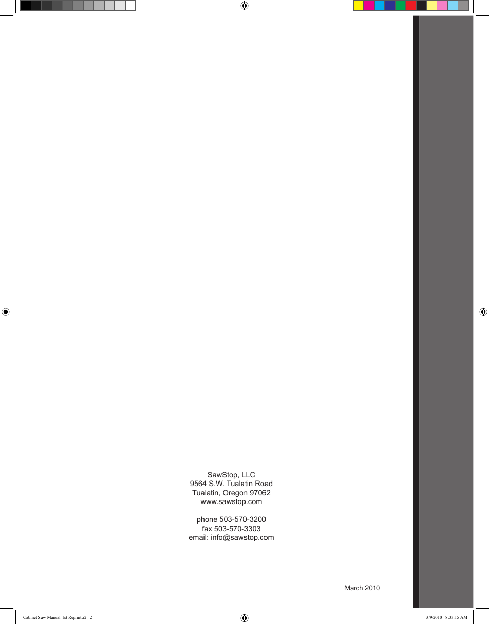 SawStop CB73480 User Manual | Page 104 / 104