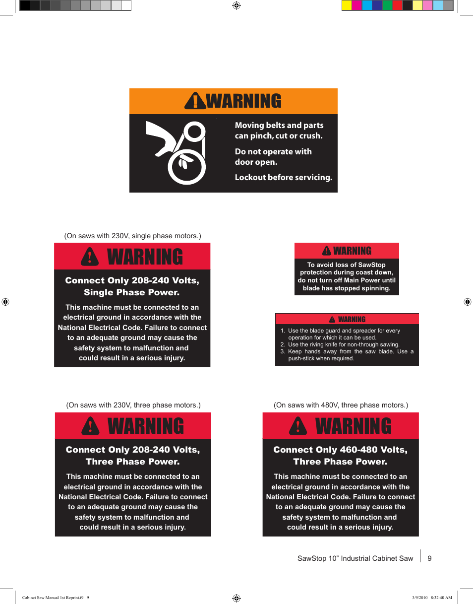 Warning | SawStop CB73480 User Manual | Page 11 / 104