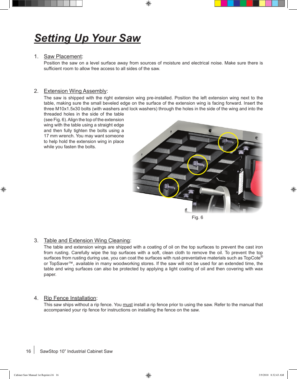 Setting up your saw | SawStop CB73480 User Manual | Page 18 / 104